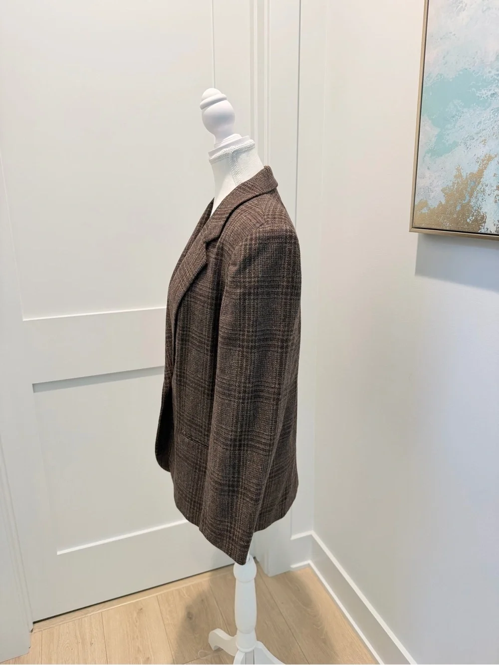 Vintage Worthington 100% wool brown Glen Plaid one button lined blazer size 8